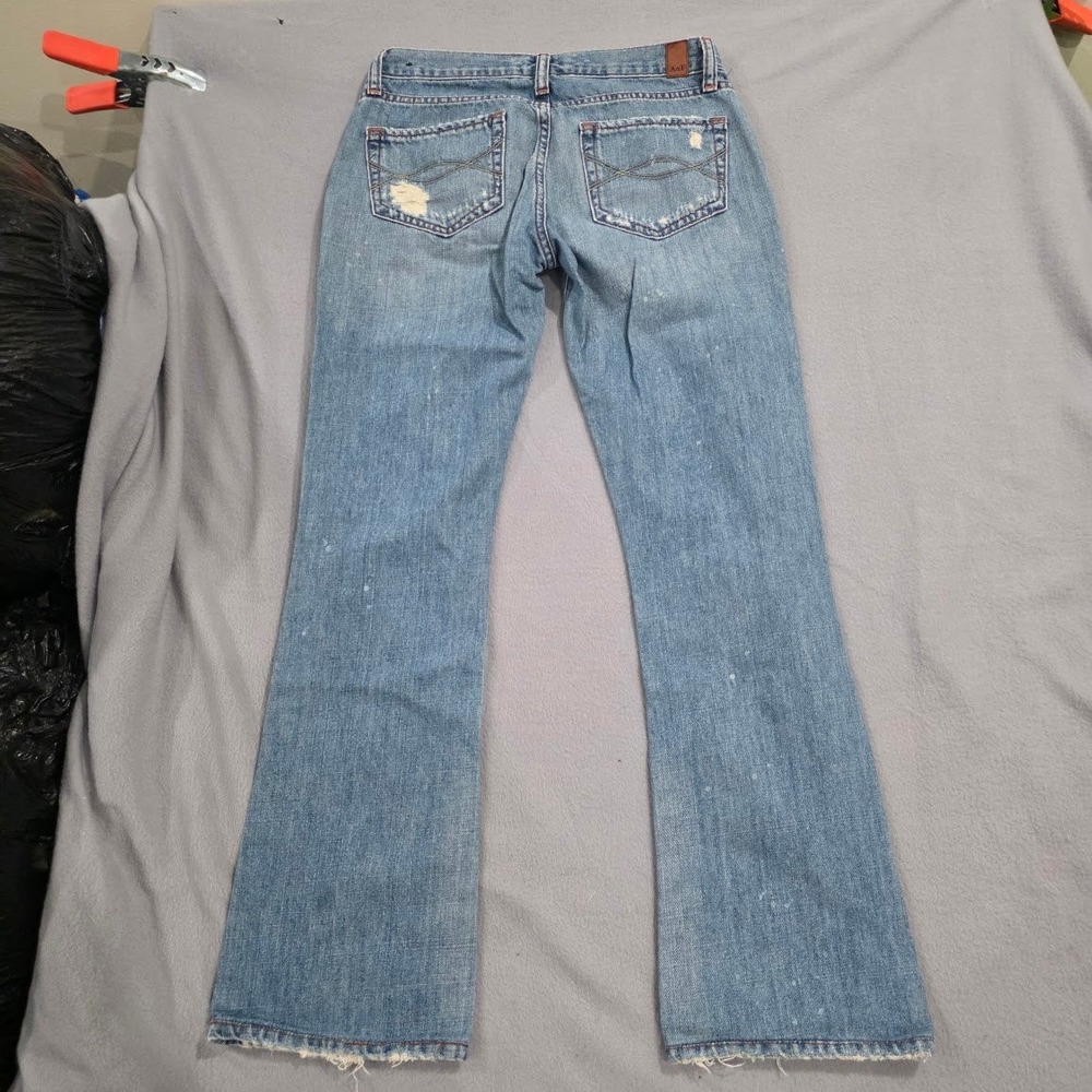 Y2K Abercrombie & Fitch Low Rise Distresed Bootcut Jeans Paint Splatter 0S 28x27 - Picture 9 of 10